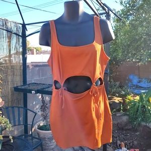 Brown ribbed, tank dress with cut out